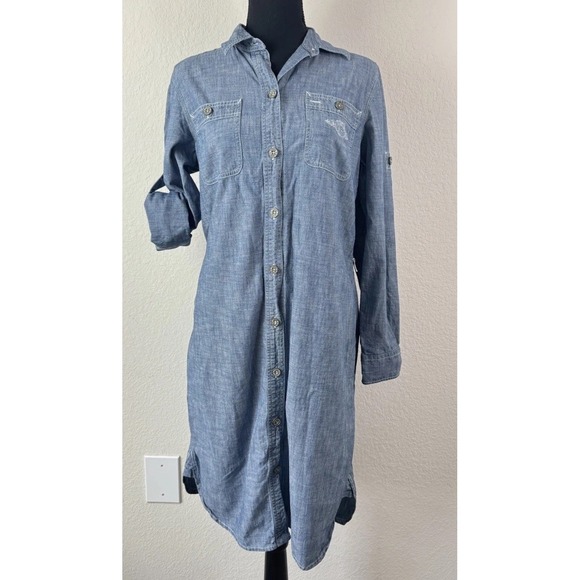 Vtg Lauren Jeans Co Ralph Lauren Denim Shirt Dress Sz M Button Front Utility 90s - Picture 1 of 7